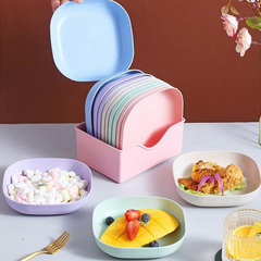 10Pcs Plates Set with Holder (Random Colors)