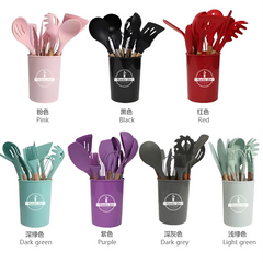 12pcs Silicone Kitchenware Cooking Utensils Set Heat Resistant Non-stick (Random Color)