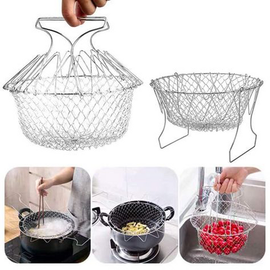 Multi Functional Foldable Rinse Basket, Chef Basket Drainer, Magic Basket Mesh