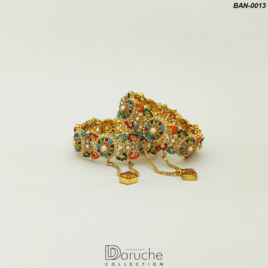 Gold Plated Naurattan Bangles Pair (BAN-0013)