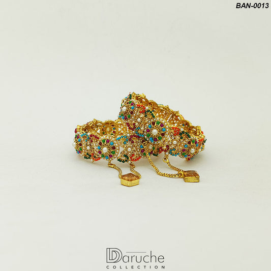 Gold Plated Naurattan Bangles Pair (BAN-0013)