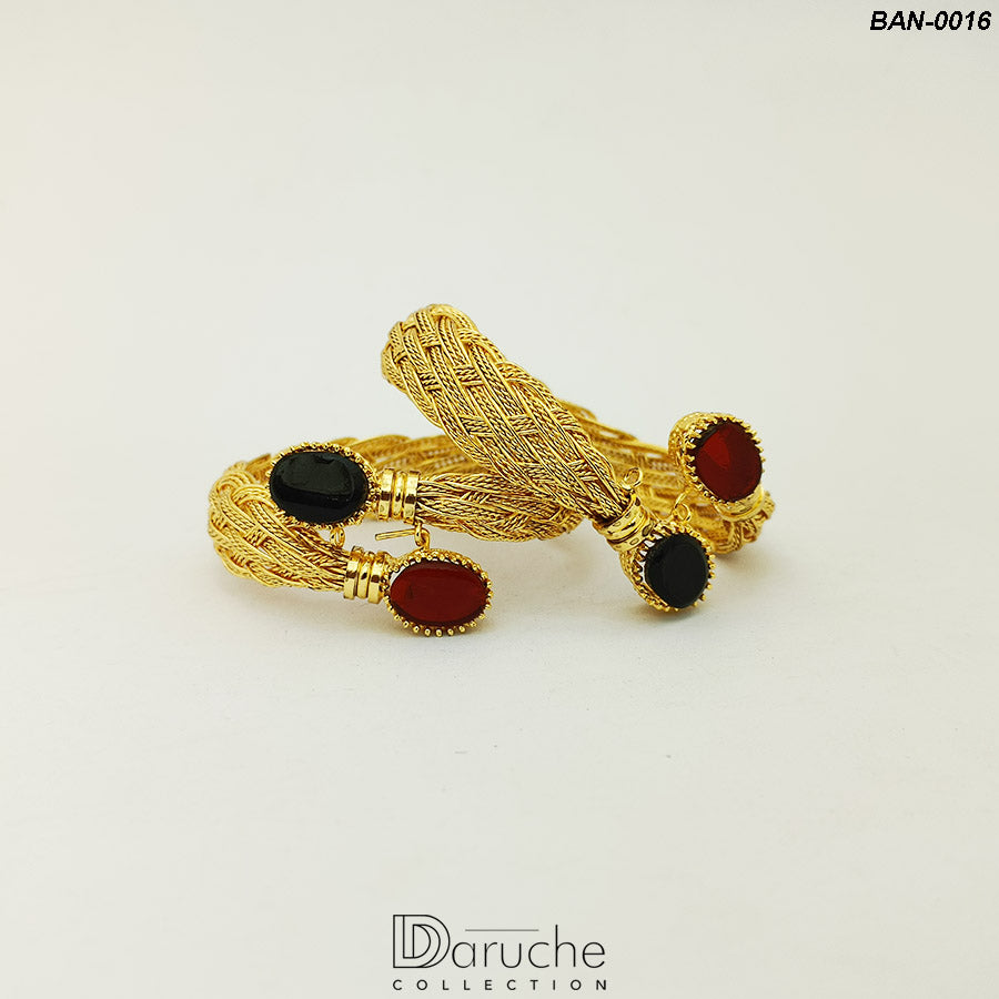 Gold Plated Gem Stones Bangles Pair (BAN-0016)