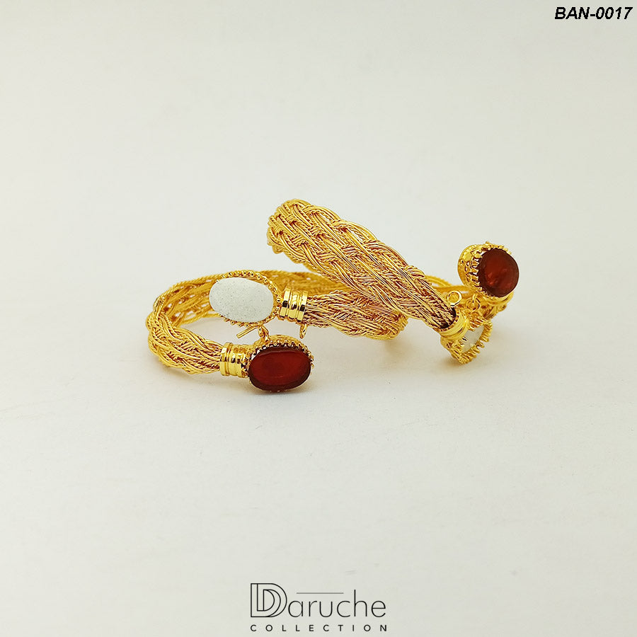 Gold Plated Gem Stones Bangles Pair (BAN-0017)