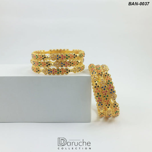 Gold Plated Naurattan 6 Pieces Bangles