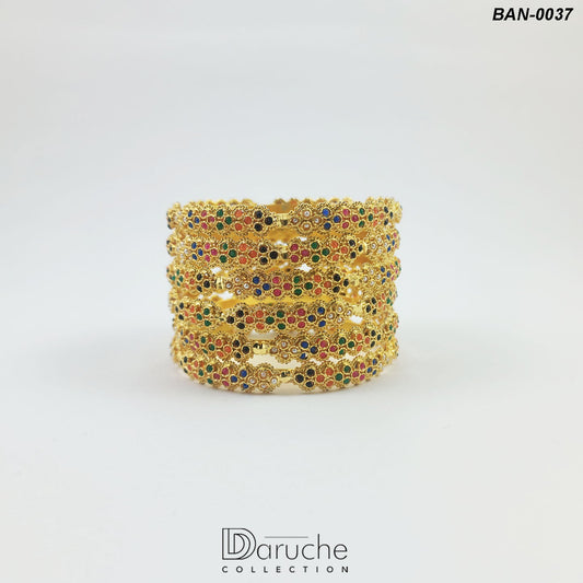 Gold Plated Naurattan 6 Pieces Bangles