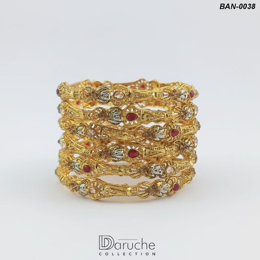 Gold Plated Zircon Stone 6 Pieces Bangles