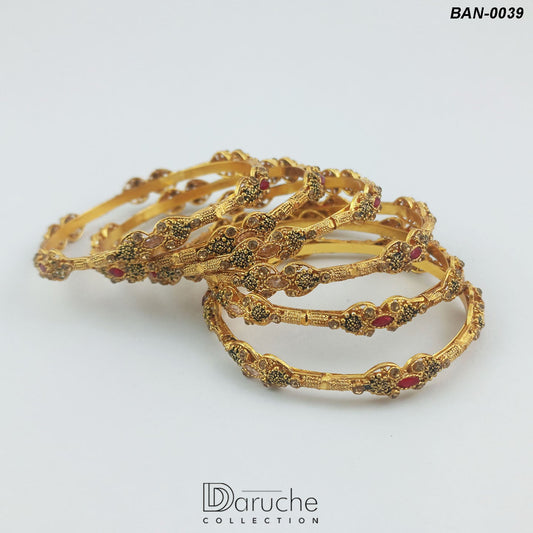 Gold Plated Zircon Stone 6 Pieces Bangles