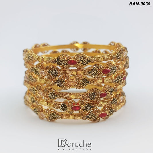 Gold Plated Zircon Stone 6 Pieces Bangles