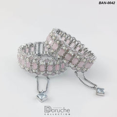 Silver Plated Pink Gemstones Openable Bangles Pair