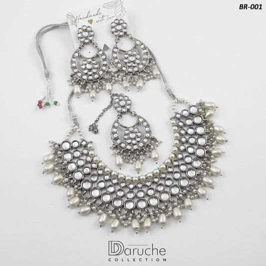 Silver Plated Kundan Stone Bridal Set