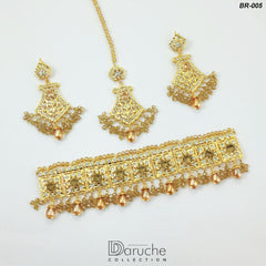 Gold Plated Champagne Zircon & Pearl Bridal Set