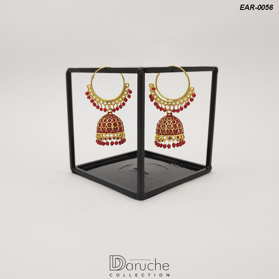 Gold Plated Indian Maroon Earrings (EAR-0056)