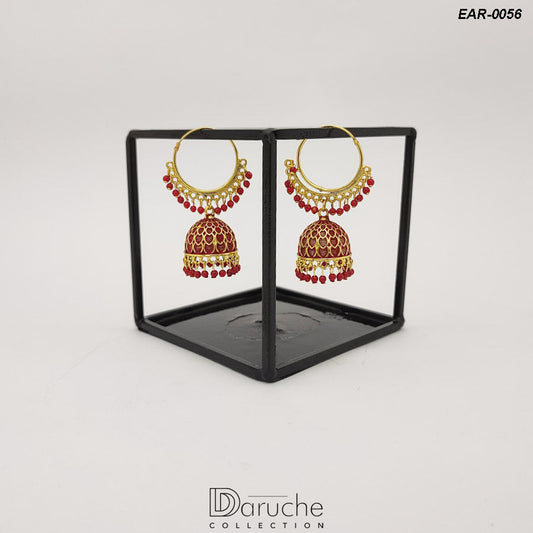 Gold Plated Indian Maroon Earrings (EAR-0056)