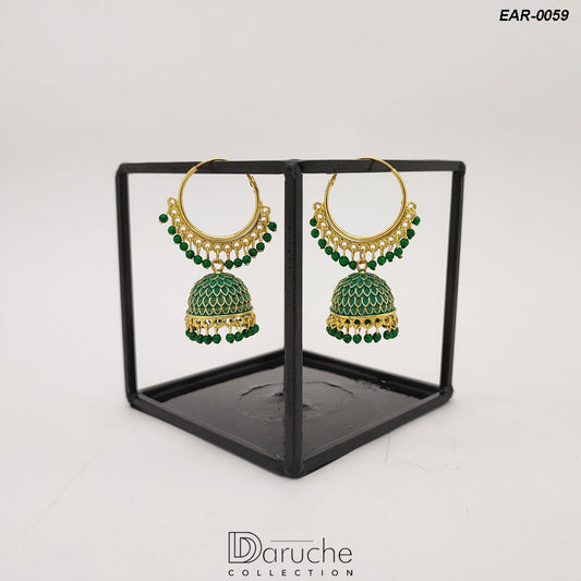 Gold Plated Indian Green Earrings (EAR-0059)