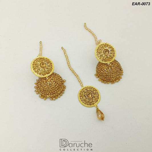 Gold Plated Zircon Earrings & Tikka (EAR-0073)