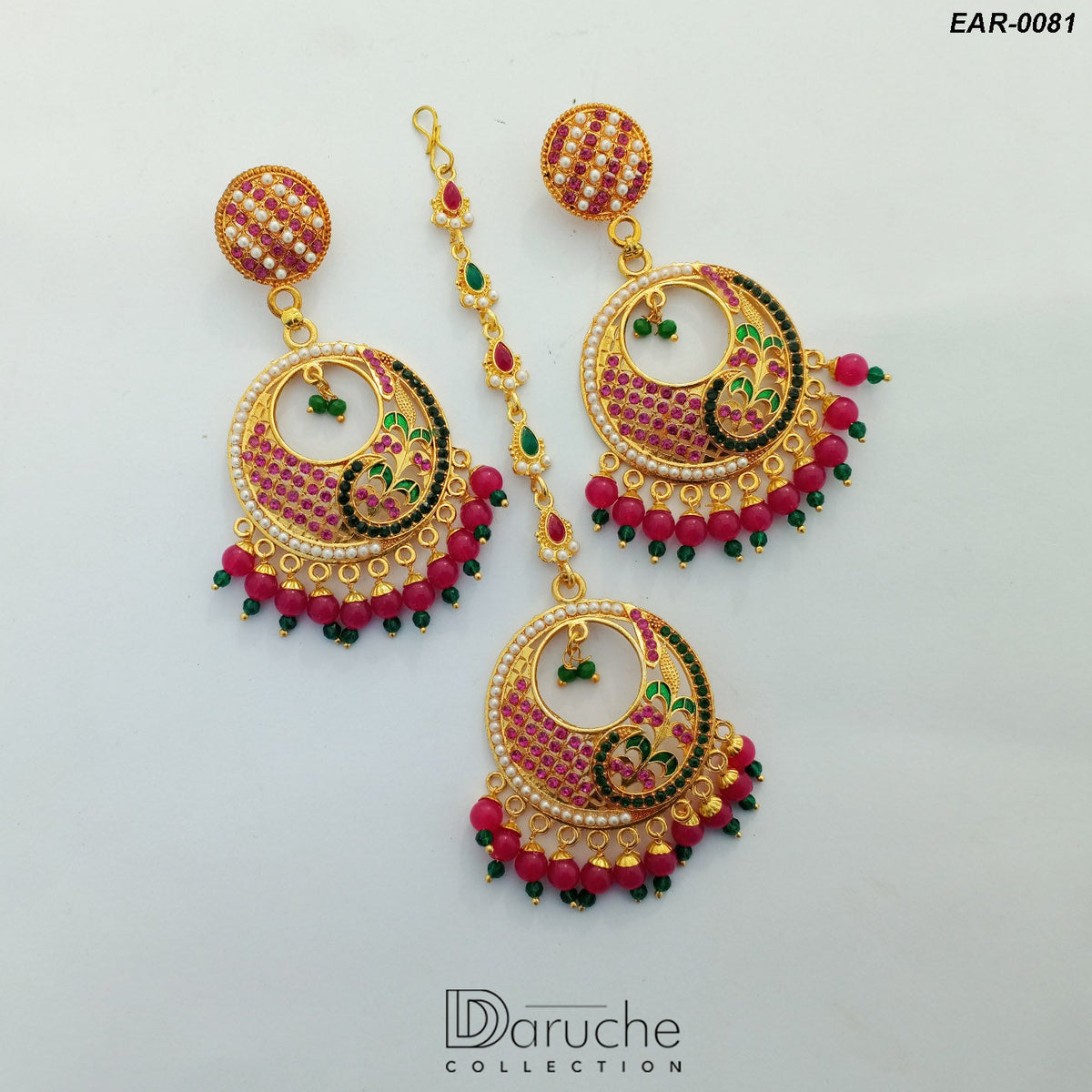 Gold Plated Zircon Earrings & Tikka (EAR-0081)