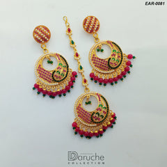 Gold Plated Zircon Earrings & Tikka (EAR-0081)