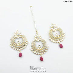 Gold Plated Kundan & Zircon Earrings & Tikka