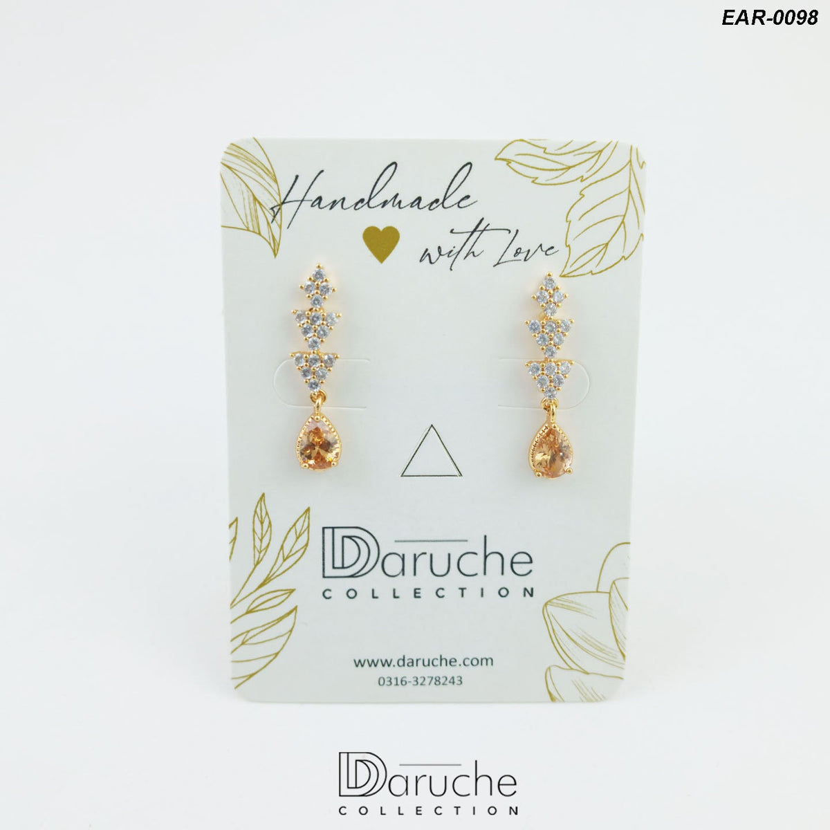 Gold Plated Champagne & White Zircon Stone Earrings