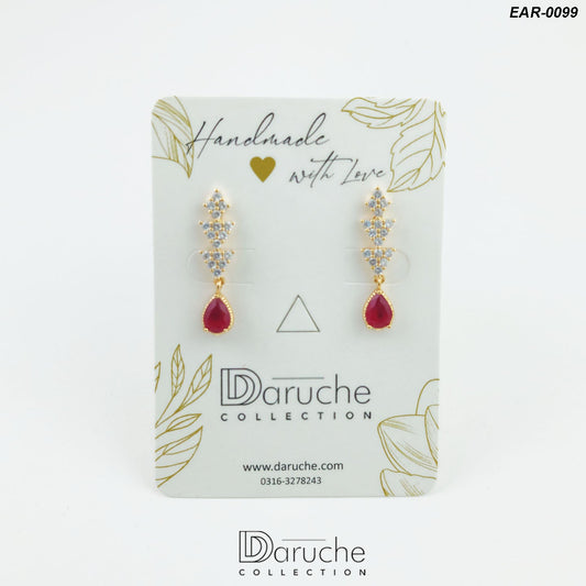 Gold Plated Ruby & White Zircon Stone Earrings