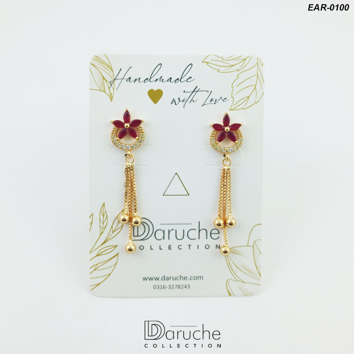 Gold Plated Ruby & White Zircon Stone Earrings