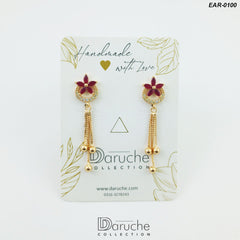 Gold Plated Ruby & White Zircon Stone Earrings