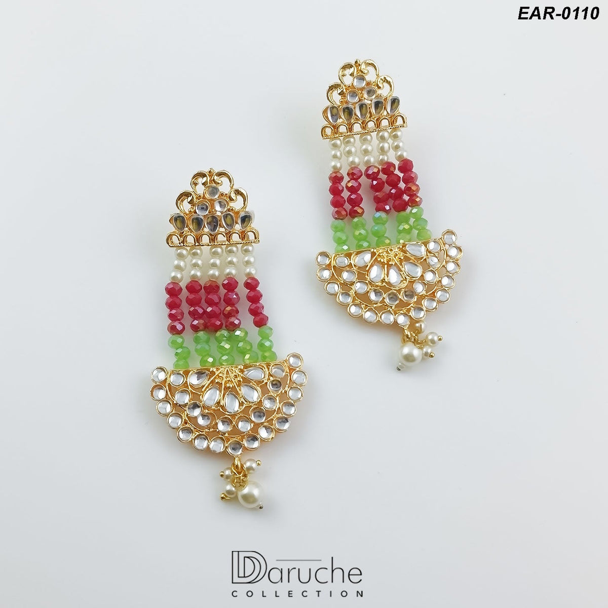 Gold Plated Kundan & Pearl Long Earrings