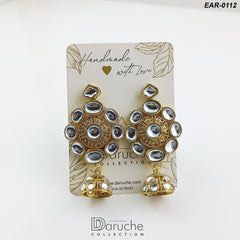 Gold Plated Mirror Kundan Long Earrings