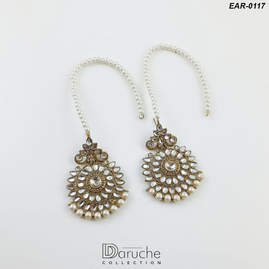 Antique Kundan Stone Long Earrings