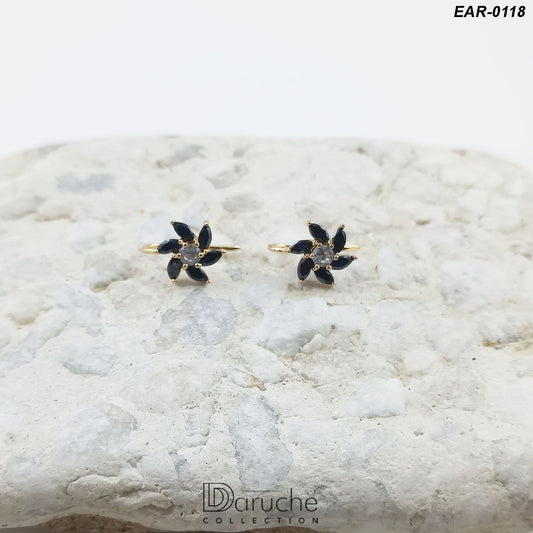 Gold Plated Black Cubic Zircon Stones Earrings