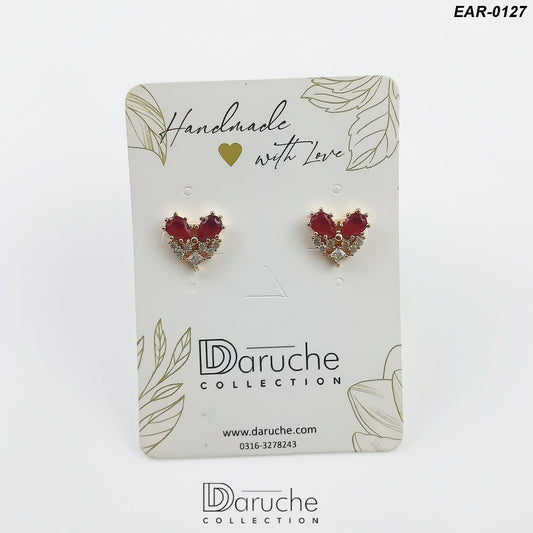 Gold Plated Maroon & White Cubic Zircon Stones Earrings