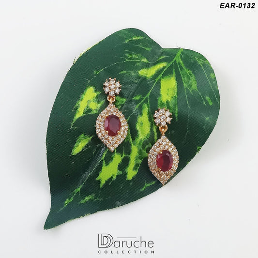 Gold Plated Maroon Cubic Zircon Earrings