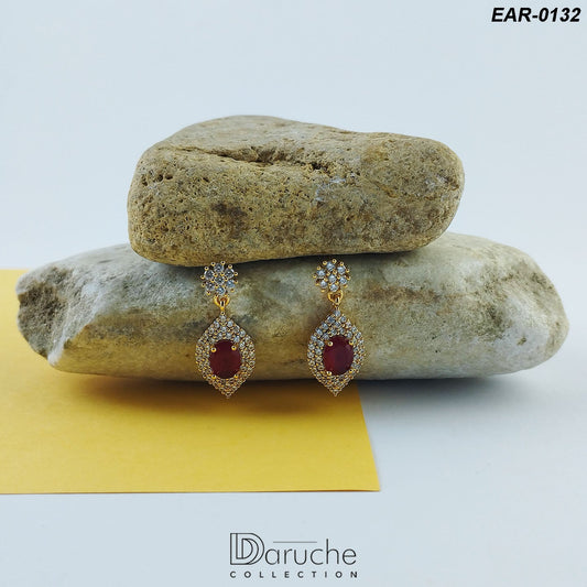 Gold Plated Maroon Cubic Zircon Earrings