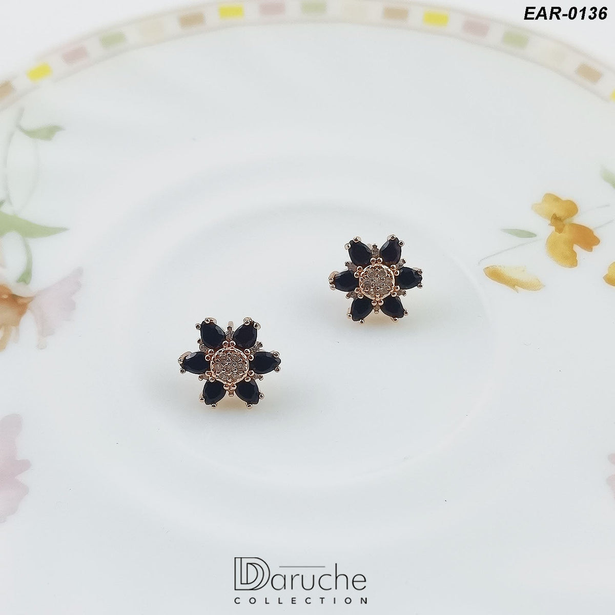 Gold Plated Black Cubic Zircon Stones Earrings