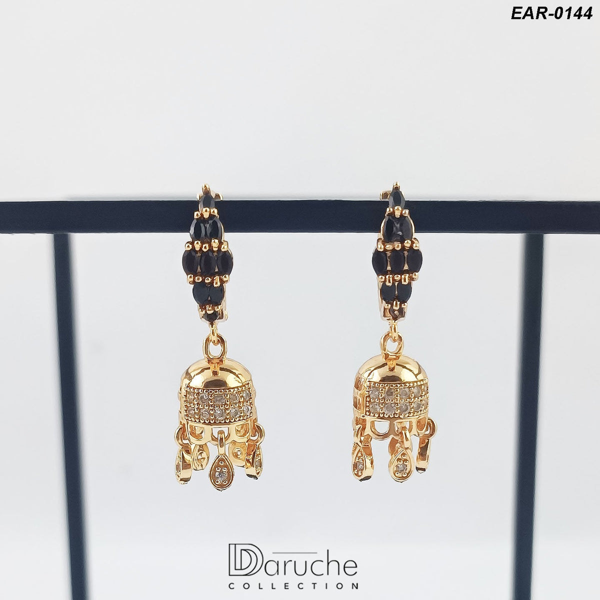 Gold Plated Black & White Cubic Zircon Stones Earrings