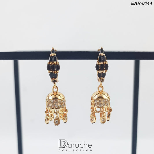 Gold Plated Black & White Cubic Zircon Stones Earrings