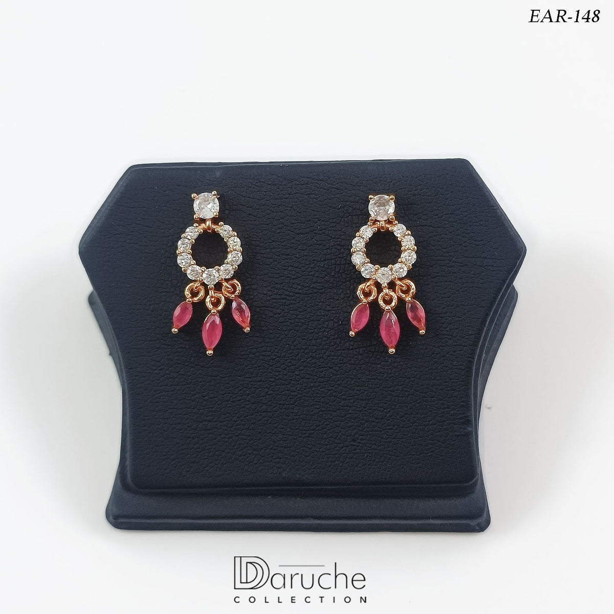 Gold Plated White & Pink Cubic Zircon Stones Earrings