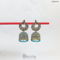 Gold Plated Zircon Stone Meena Earrings