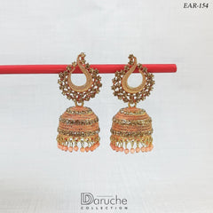 Gold Plated Zircon Stone Meena Earrings