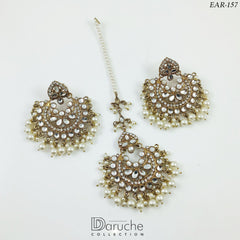 Antique Kundan Stone Earrings & Tikkaa