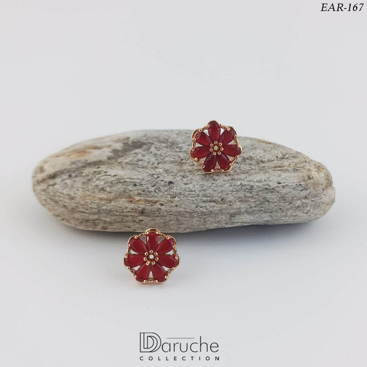 Gold Plated Maroon Cubic Zircon Stones Earrings