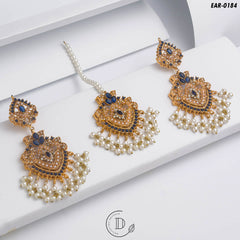 Premium Quality Gold Plated Navy Earrings & Tikka