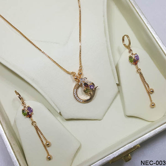 Premium Quality Gold Plated Multi Color Zircon Stones Necklace Set (NEC-003)