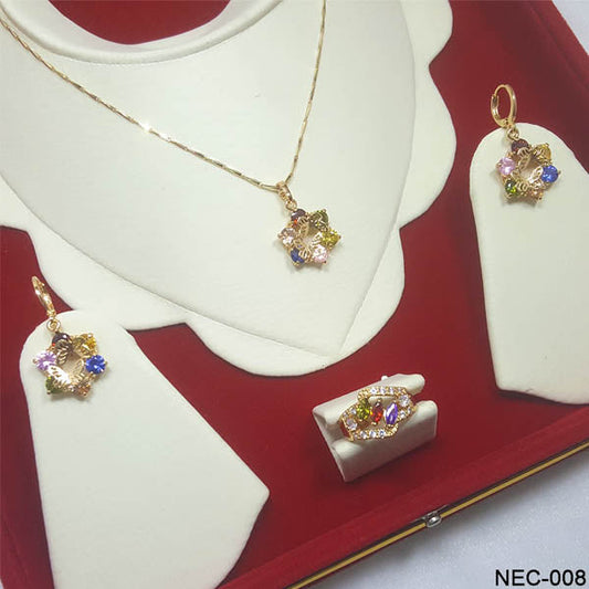 Premium Quality Gold Plated Multi Color Zircon Stones Necklace Set (NEC-008)