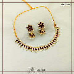 Gold Plated Kundan Stone Necklace Set (NEC-0144)