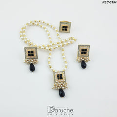 Gold Plated Zircon Stone & Pearl Necklace Set