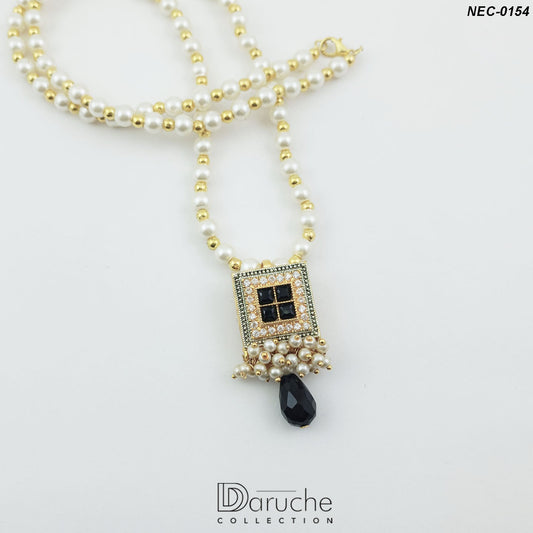 Gold Plated Zircon Stone & Pearl Necklace Set