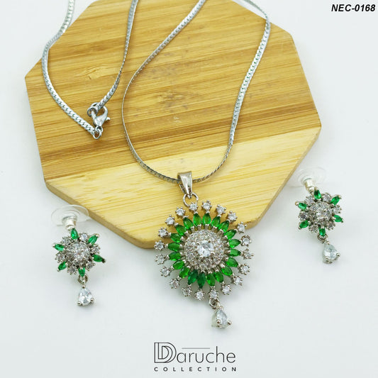 Silver Plated Green Zircon Stone Necklace Set