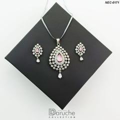 Silver Plated Pink Zircon Stone Necklace Set