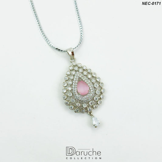 Silver Plated Pink Zircon Stone Necklace Set